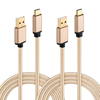 HI-CABLE Type C Cable Braided Long USB-A to USB-C Fast Charger Cord for Google Nexus 5X 6P Pixel /Xl, LG G5 V20, HTC 10, OnePlus 2/3, Huawei P9 Honor 8, More (6-Feet Gold 2-Pack)