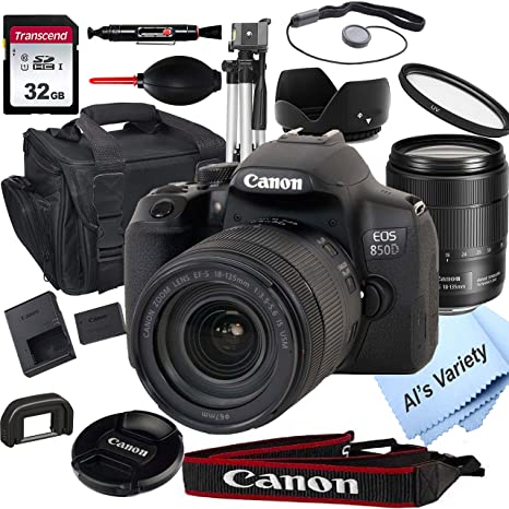 Canon EOS 850D (Rebel T8i) DSLR Camera with 18-135mm f/3.5-5.6 is USM Zoom Lens   32GB Card, Tripod, Case, and More (18pc Bundle)