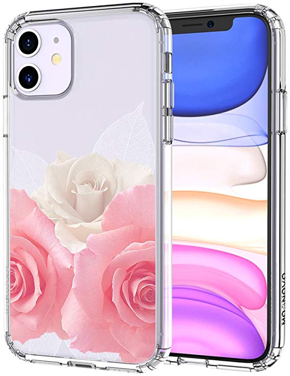 MOSNOVO iPhone 11 Case, Girls White Floral Roses Flower Pattern Clear Design Transparent Plastic Hard Back Case with TPU Bumper Protective Case Cover for Apple iPhone 11 (2019)