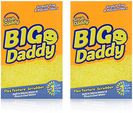 Scrub Daddy-Big Daddy - Jumbo FlexTexture Sponge, Customizable Size, Chemical Free, Deep Cleaning, Dishwasher Safe, Multi-use, Scratch Free, Odor Resistant, 1ct (Pack of 2)