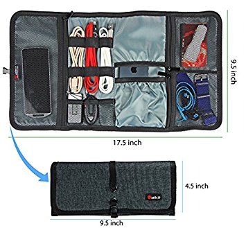 Vanctec Cable Organizer Bag, Electronics Travel Organizer, Electronics Accessories Cord Cables Wrap Case Cover Bags Rolling Organizer Can Fit Purse Makeup Cosmetic For Travel Management, Large Dark Grey