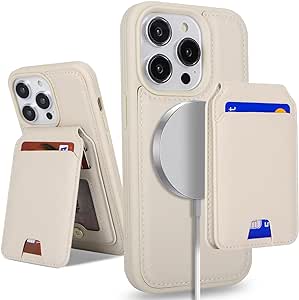 iPhone 13 Pro case with Credit Card Holder mag Safe, iPhone 13 Pro Phone Leather Case Wallet for Women Compatible mag Safe Wallet Detachable 2-in-1 for Men-Beige