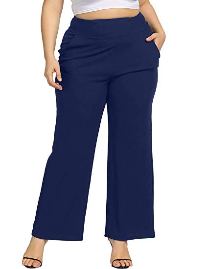 Allegrace Women Plus Size High Waisted Pants,Summer Casual Loose Wide Leg Long Capris Pants with Pockets