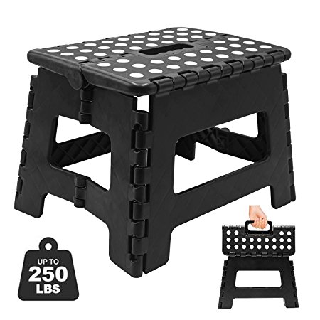 Folding Step Stool, Super Strong Plastic 9 Inch Step Stool for Kids and Adults with Handles, Black