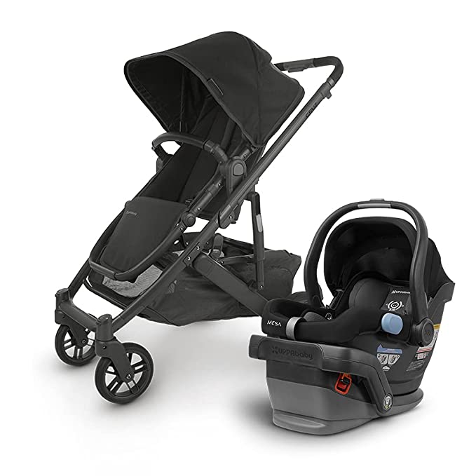 UPPAbaby Cruz V2 Stroller - Jake (Black/Carbon/Black Leather)   Mesa Infant Car Seat - Jake (Black)