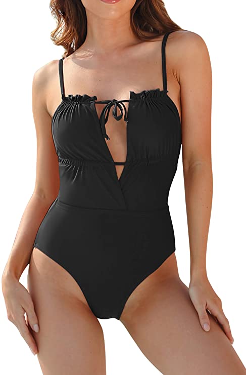 SOCIALA Women's V Neck One Piece Plunge Swimsuit Tummy Control Bathing Suit Slimming