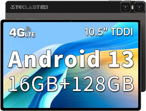 TECLAST T45HD Tablet 10.5 Inch, 16GB RAM 128GB ROM(TF 1TB), FHD Tablet, Android 13/Dual 4G Lte/5G WiFi/Octa Core/Battery7200 mAh/13 8MP/BT 5.0/Face ID/GPS/Type-C/Widevine L1