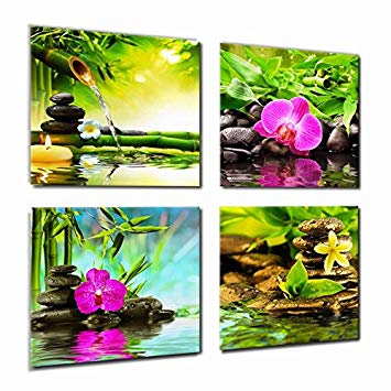 Wall Art Zen Canvas Painting SPA Canvas Prints 20" x 20" 4 Pieces Framed Canvas Art Ready to Hang - Contemporary Pictures Modern Artwork for Bedroom Living Room Bathroom Decoration