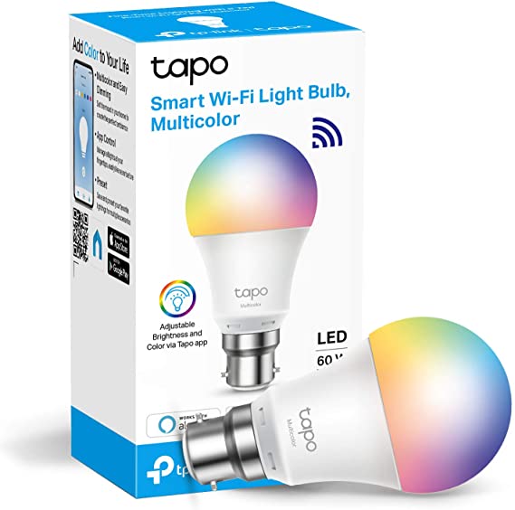 TP-Link Tapo Smart Bulb, WiFi Smart Switch, B22, 8.7W, No Hub Required, Works with Amazon Alexa (Echo and Echo Dot) and Google Home, Colour-Changeable (Tapo L530B) [Energy Class A ]