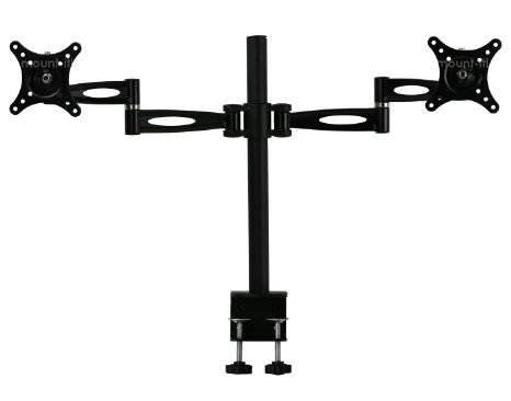 Mount-It MI-725 Dual Arm Adjustable Computer Monitor Desk Mount Stand for Two LCD Flat Screen Monitors VESA 75 and 100 Compatible with 22 23 24 27 inch Monitors Full Motion Tilt Swivel Rotate 44 lbs Capacity Clamp Base