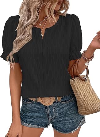 EVALESS Womens Fashion Tops Cute Puff Sleeve Blouses for Women Dressy Casual Spring Summer Clothes Outfits for 2024