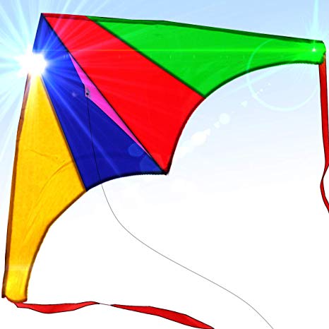 Easy to Fly Large Nylon Delta Kite for Kids and Adults Great for Beach Trip and Outdoor Activities Perfect for Beginners Flies in or Light Breeze Flying String Line Included Big Flyer Childrens Toys