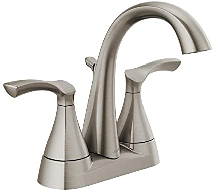 Delta Sandover Spotshield Brushed Nickel 2-Handle 4-in Centerset WaterSense Bathroom Sink Faucet with Drain