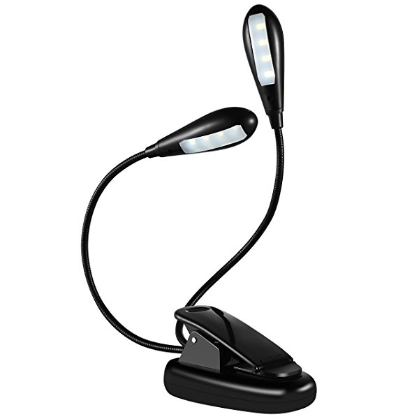 Turbot 8 LED Dual Heads Book Light with 2 Brightness Level, Rechargable Clip-On Reading Light, Flexible Eye-Friendly Desk Lamp, Portable Travel Light, for Readers, Kids, Best Gift for Book Worms