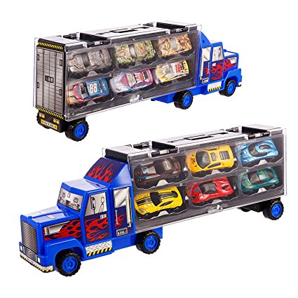 Transport Car Carrier Truck/diecast car Toy for Kids (includes 6 alloy cars,3 animal cars,3 number cars and traffic accessories) …
