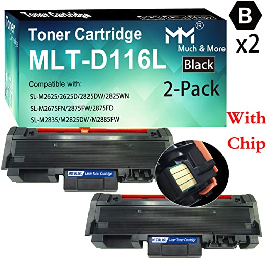2-Pack Compatible 116L D116L MLT-D116L Toner Cartridge Used for Samsung M2875FW M2875FD M2825DW M2885FW Printer (Black with chip), by MuchMore