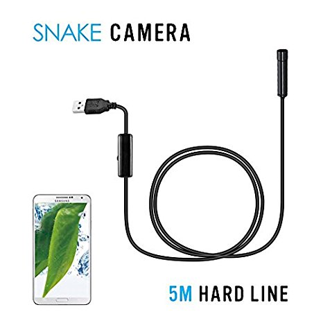 USB Endoscope, Accevo 2 in 1 Borescope Inspection Camera 2.0 Megapixels CMOS HD Waterproof Snake Camera with 6 Adjustable Led Light (5 Meter Length)