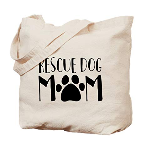 CafePress Rescue Dog Mom Natural Canvas Tote Bag, Cloth Shopping Bag