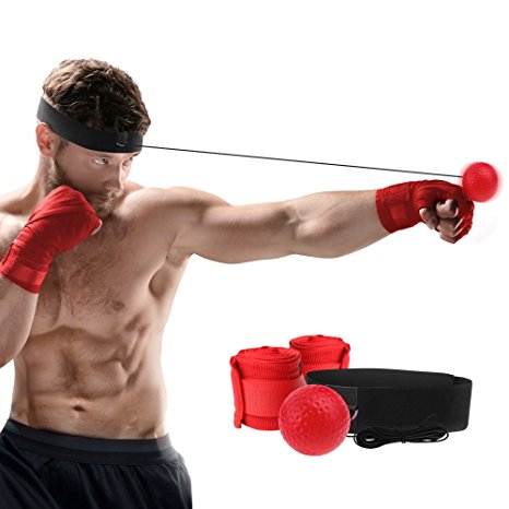 Boxing Reflex Fight Ball   Premium Hand Wraps Great for Training to Improve Reaction time and Speed, Fitness, Punch Exercise for Boxing Reactions, Fitness Equipment, MMA and other combat sports.