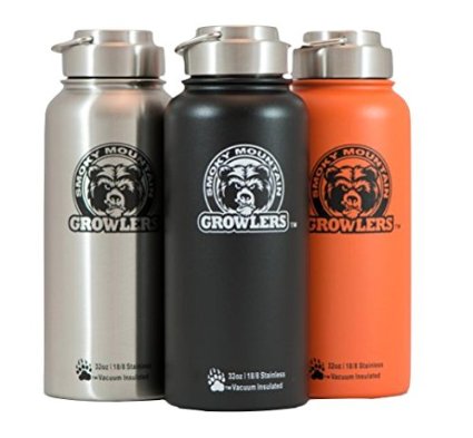 32 oz Insulated Stainless Steel Growler Bottle Lid and Handle - NO PLASTIC - Stays COLD up to 3 DAYS HOT 24 hrs