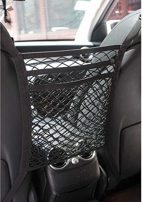 Moonet 3-Layer Car Mesh Organizer,Handbag Holder,Car Purse Storage & Pocket,Backseat Pet Kids Barrier,Driver Storage Mesh Cargo Net Hook Pouch Holder