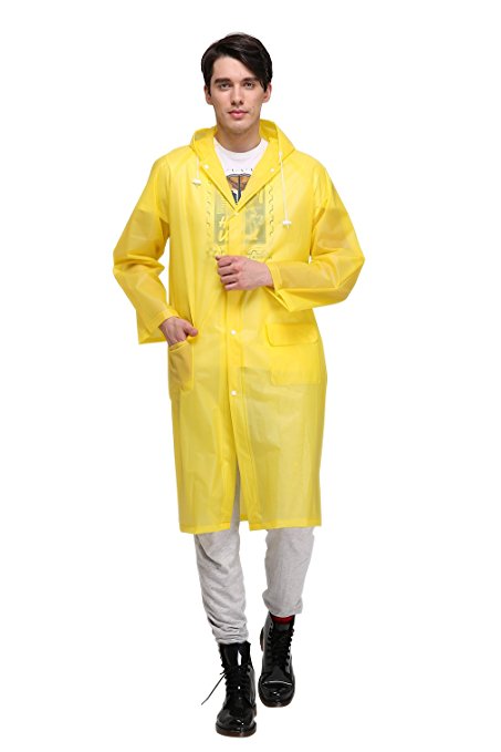 Outry Lightweight EVA Rain Poncho Raincoat with Pockets (M, Yellow)