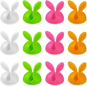 Viaky 12 Pack 4 Colors Cable Clips Desktop, Silicone Cute Bunny Cable Holders Cable Management Adhesive Drop Wire Holder for Office Table, Desk, Wall, Car, Computer and Nightstand