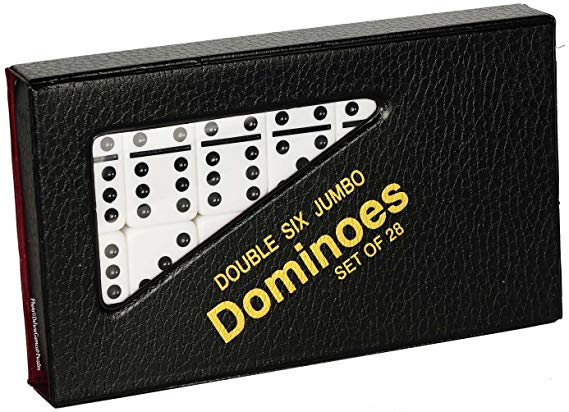 Dominoes Jumbo WHITE with Black Pips _ Double Six Set of 28