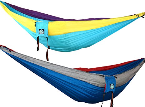 Camping Hammock - Lightweight & Durable Ripstop Parachute Nylon - Triple Interlocking Stitching, SnagProof Wiregate Carabiners, Gear Loops on Both Sides & Compression Sack