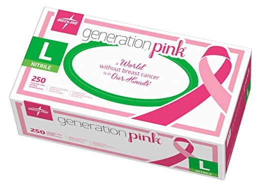 Medline Generation Pink Nitrile Exam Gloves, Disposable, Powder-Free, Pink, Large, Box of 250