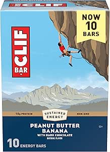 Clif Bar - Peanut Butter Banana with Dark Chocolate Flavor - Made with Organic Oats - 10g Protein - Non-GMO - Plant Based - Energy Bars - 2.4 oz. (10 Pack)