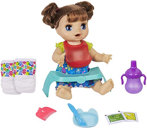 Baby Alive Happy Hungry Baby Brown Straight Hair Doll, Makes 50  Sounds & Phrases, Eats & Poops, Drinks & Wets, for Kids Age 3 & Up