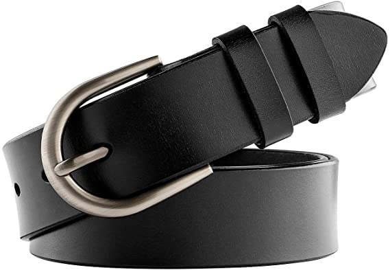 JASGOOD Genuine Leather Belt for Women Waist Belt with Brushed Alloy Buckle