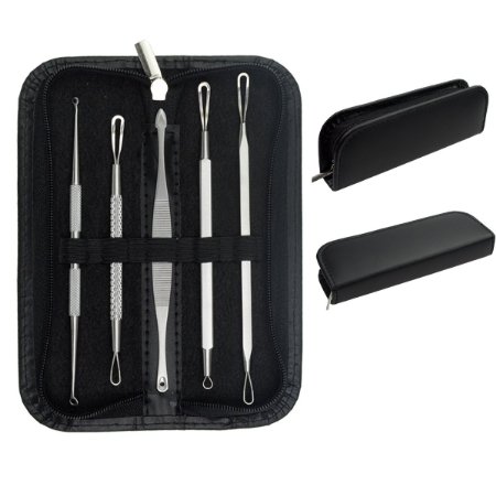 CASSICAT Blackhead and Blemish Remover Kit - Equinox Acne Treatment - 5 Professional Surgical Extractor Instruments - Easily Cure Pimples Blackheads Comedones Acne and Facial Impurities Black
