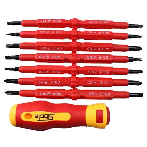 AGPtEK Insulated Electrical Screwdriver Phillips and Flat Double Head Precision 7pcs Set Black Finish Blades With Magnetic Tips Home Outdoor Repair Tool Kit