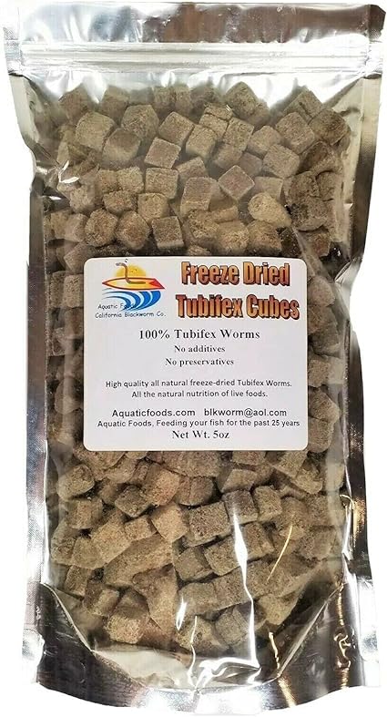 Aquatic Foods 5oz. Freeze Dried Tubifex Worm Cubes. 100% Tubifex Worms for All Tropical Fish, Marine Fish, Land & Aquatic Turtles. Aquatic Foods Premium Freeze Dried Tropical Fish Foods. 5oz Bag