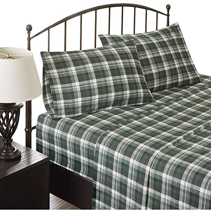 Woolrich Flannel Sheet Set Queen Green Plaid