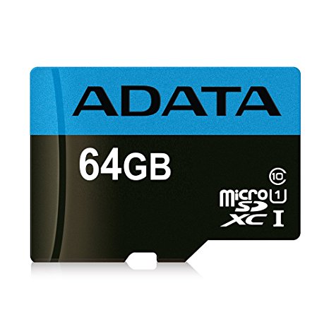 ADATA Premier 64GB microSDHC/SDXC UHS-I Class 10 Memory Card with Adapter Read up to 85 MB/s (AUSDX64GUICL10 85-RA1)