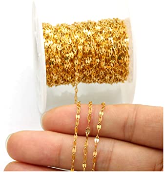 Tiparts 33 feet Gold Silver Flat Cable Jewelry Chains Stainless Steel Filled Link Chains for Necklace Bracelet Jewelry Makings