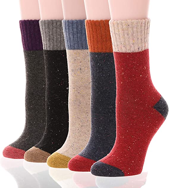 EBMORE Women Wool Socks Winter Warm Hiking Thick Thermal Cozy Boot Crew Comfy Socks 5 Pairs for Ladies
