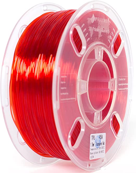 PRILINE HIGH Speed Printing 95A TPU Flexible 3D Printer Filament,1.75MM 1KG Spool,Translucent Red