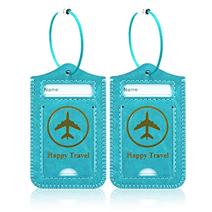 Luggage Tags, ACdream Leather Case Luggage Bag Tags Travel Tags 2 Pieces Set