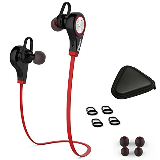 uFashion3C Wireless Running Headphones with Microphone, Bluetooth V4.1, Sweatproof, Sport Stereo Noise Canceling Earbuds with Mic and Volume Control for iPhone & Samsung & Other Android Devices (Red)