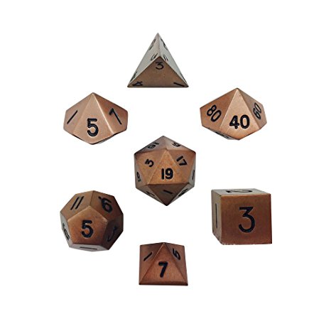 Set of 7 Gnomish Copper Full Metal Polyhedral Dice by Norse Foundry | RPG Math Games DnD Pathfinder