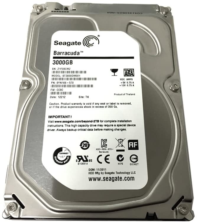 (Old Model) Seagate Barracuda 3TB SATA 6Gb/s7200RPM 64MB Cache 3.5-Inch Internal Desktop Hard Drive (ST3000DM001) - 3 Year Warranty