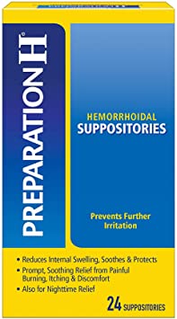 Preparation H Hemorrhoid Symptom Treatment Suppositories(Cocoa Butter), Burning, Itching & Discomfort Relief (24Count)