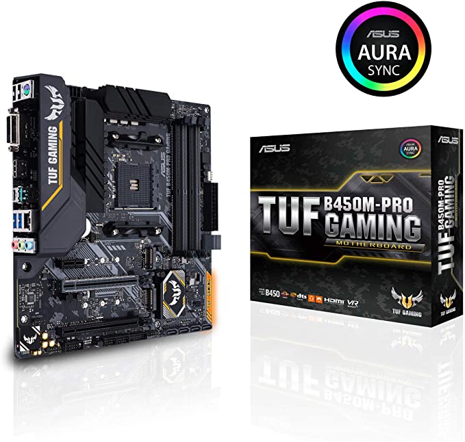 Asus TUF B450M-Pro Gaming AMD Ryzen 3 AM4 DDR4, HDMI, Dual M.2, USB 3.1 Gen 2 and Aura Sync RGB LED Lighting Micro-ATX Motherboard