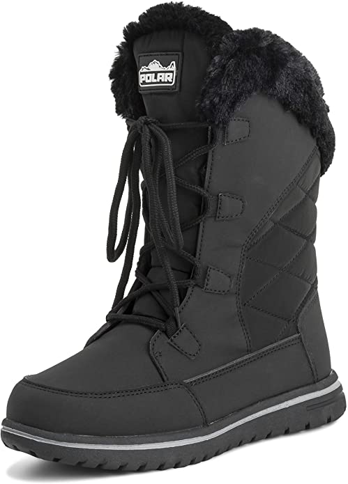 Womens Quilted Duck Cuff Snow Lace Up Waterproof Faux Fur Outdoor Boots