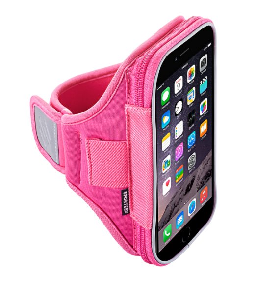 Sporteer Velocity V5 Armband for iPhone 6S and iPhone 6 (No Case/Thin Case) and iPhone SE, iPhone 5 with Otterbox Case and Many Battery Pack Cases - Fits All Cases up to 143mm X 75mm X 16mm - Strap Size Small/Medium (S/M) (Pink)