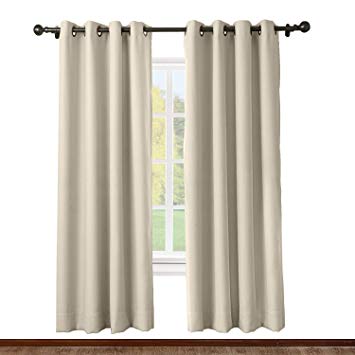 ChadMade Solid Thermal Insulated Blackout Curtains Drapes Antique Bronze Grommet/Eyelet Beige 52W x 63L Inch (Set of 2 Panels)